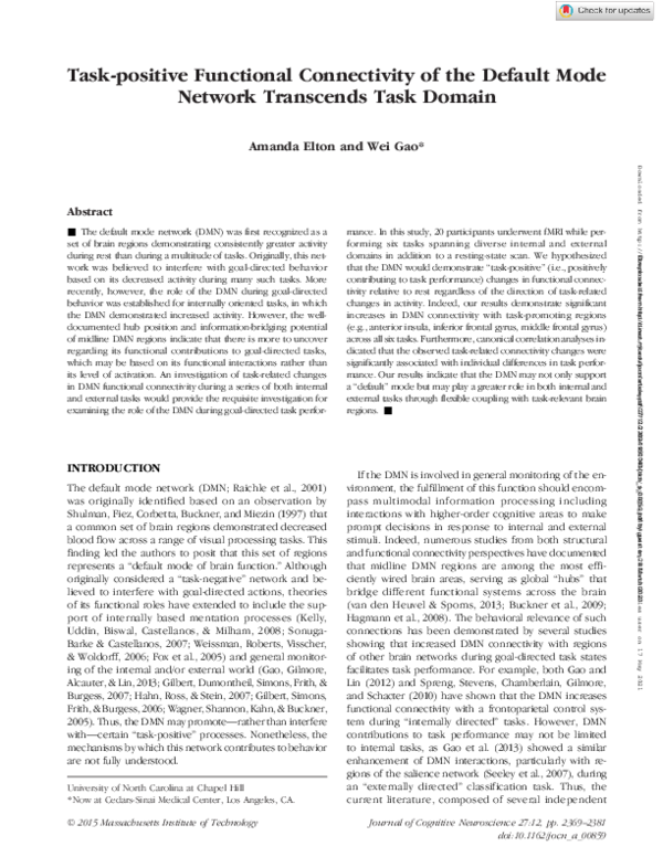 (PDF) Task-positive Functional Connectivity of the Default Mode Network ...