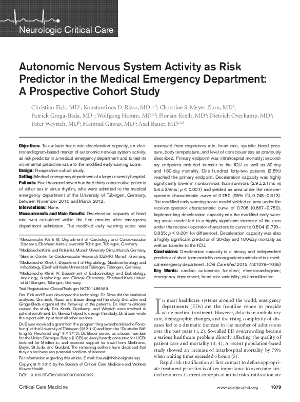 (PDF) Autonomic Nervous System Activity as Risk Predictor in the ...