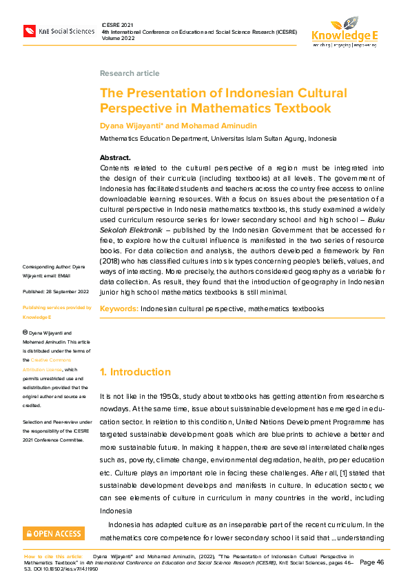 (PDF) The Presentation of Indonesian Cultural Perspective in ...