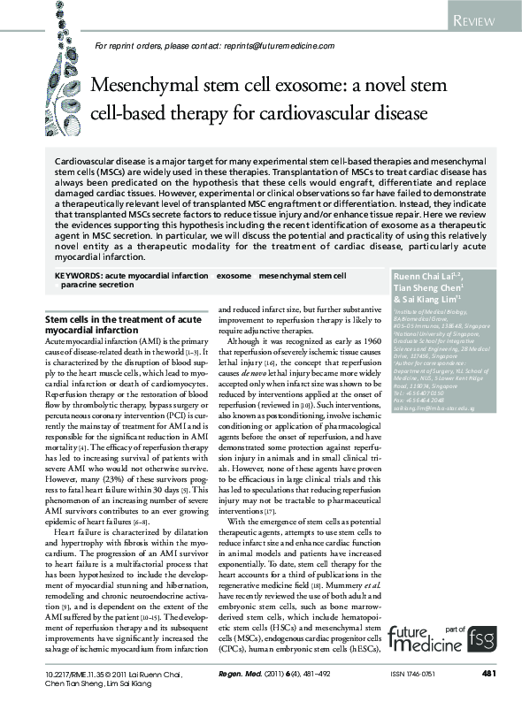 (PDF) Mesenchymal stem cell exosome: a novel stem cell-based therapy ...