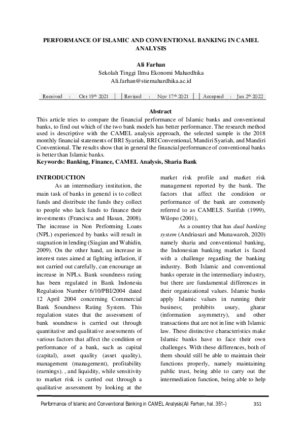 (PDF) Performance of Islamic and Conventional Banking in Camel Analysis