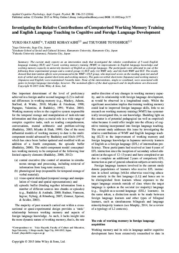 (PDF) Investigating the Relative Contributions of Computerised Working ...