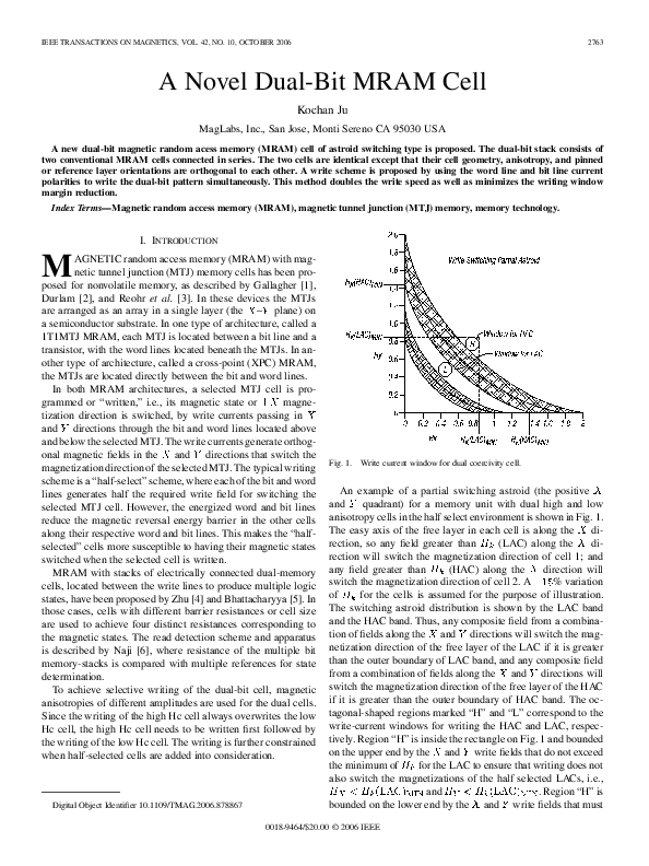 (PDF) A Novel Dual-Bit MRAM Cell