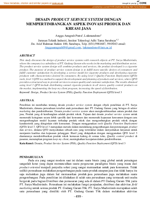 (PDF) Desain Product Service System Dengan Mempertimbangkan Aspek ...