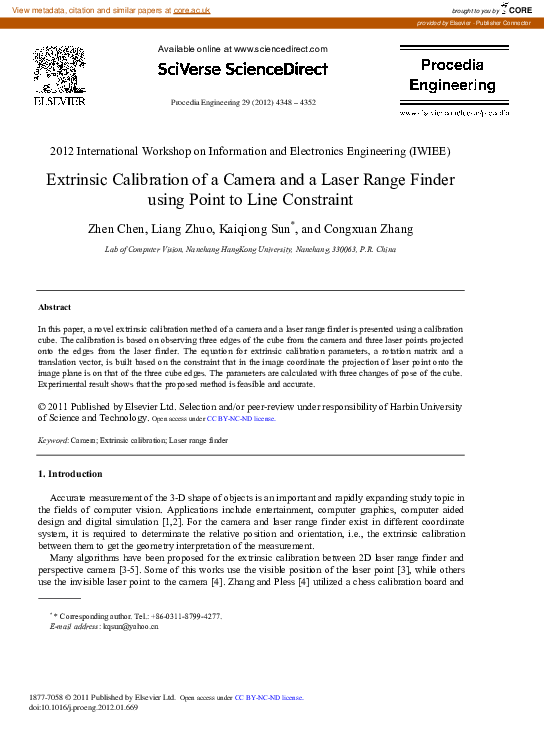 (PDF) Extrinsic Calibration of a Camera and a Laser Range Finder using ...