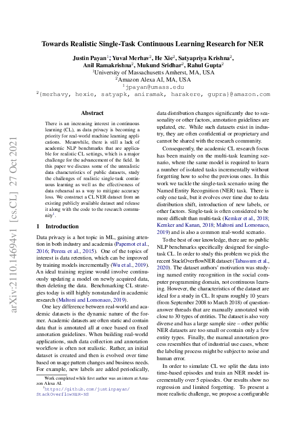 (PDF) Towards Realistic Single-Task Continuous Learning Research for NER