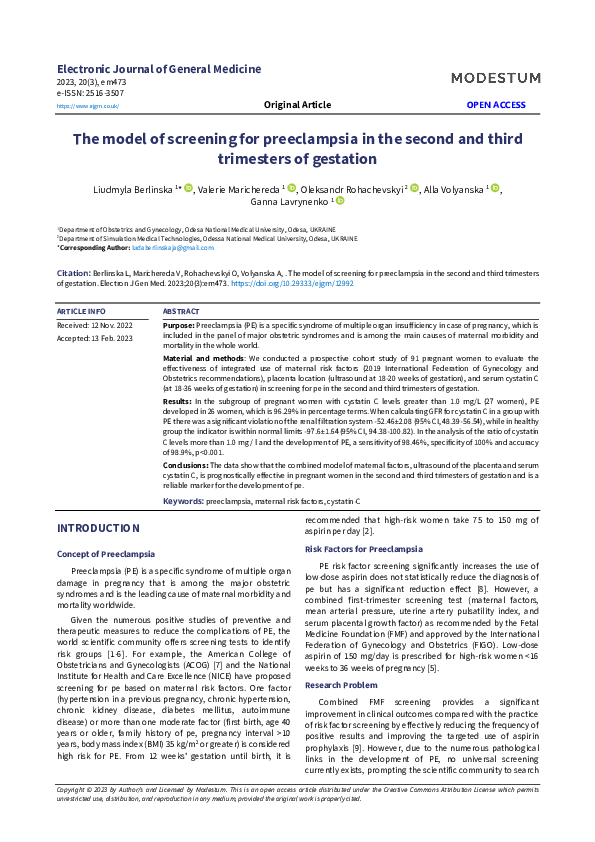 (PDF) The model of screening for preeclampsia in the second and third ...