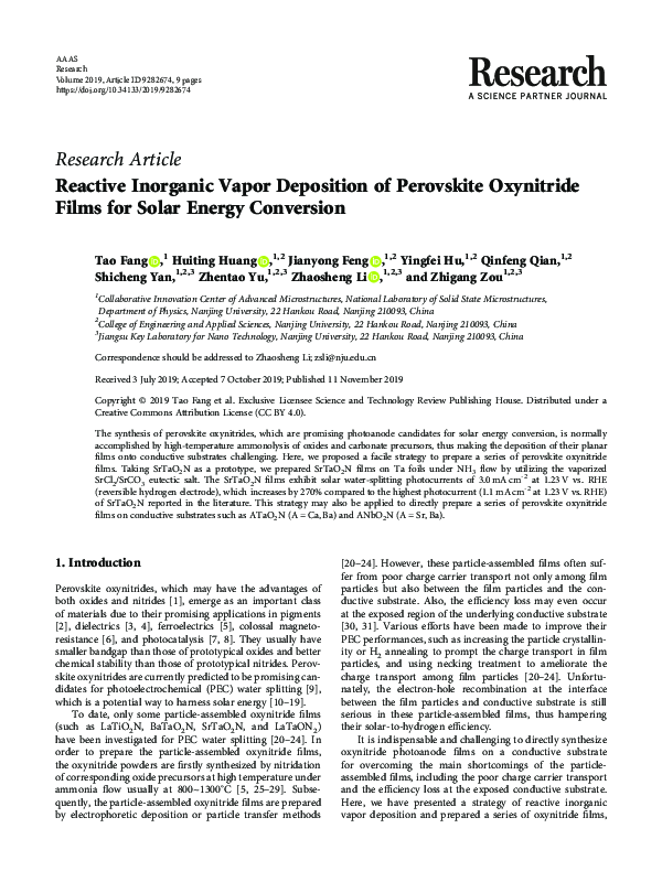 (PDF) Reactive Inorganic Vapor Deposition of Perovskite Oxynitride ...