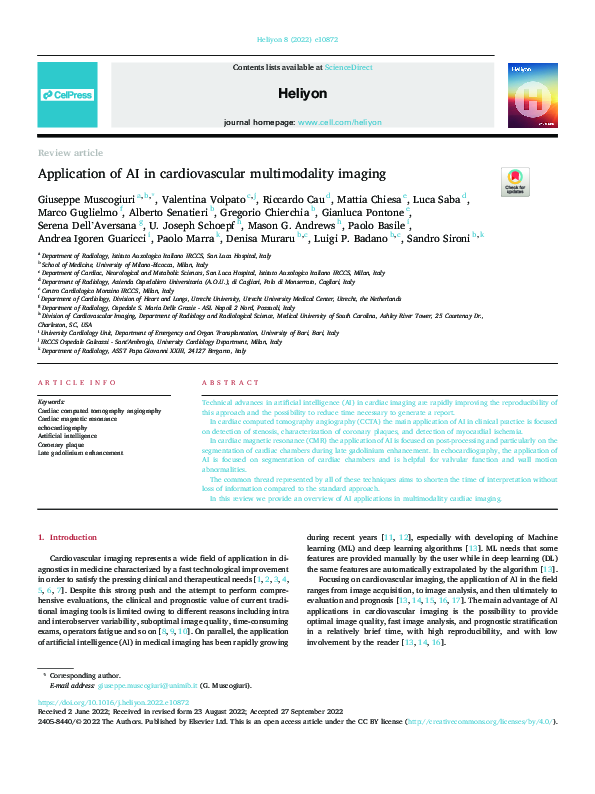 (PDF) Application of AI in cardiovascular multimodality imaging