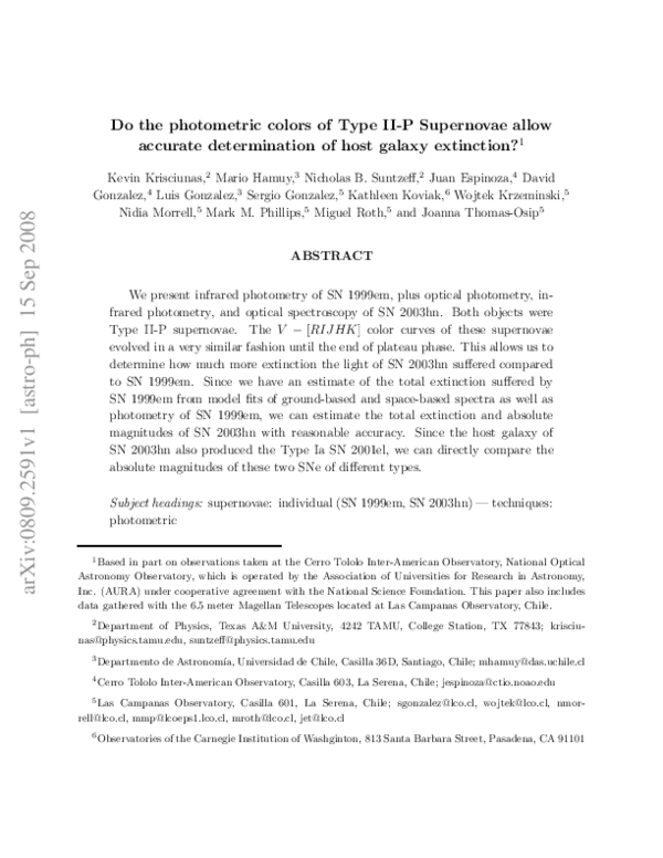 (PDF) Do the Photometric Colors of Type II-P Supernovae Allow Accurate ...