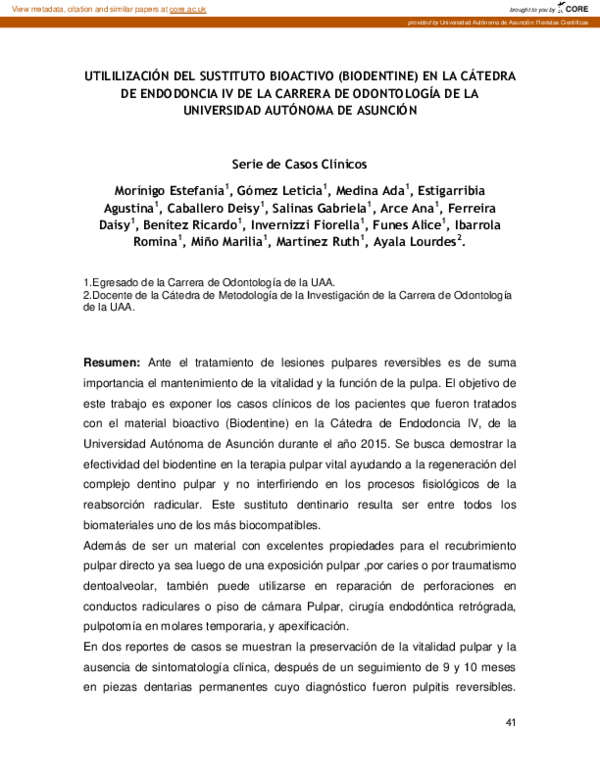 (PDF) Utilización Del Sustituto Bioactivo (Biodentine) en La Cátedra De ...