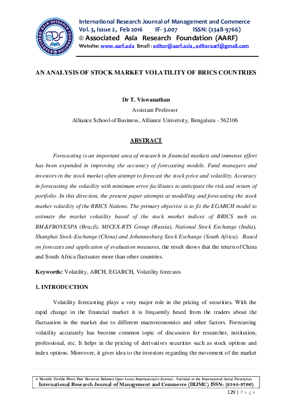 (PDF) An Analysis of Stock Market Volatility of Brics Countries