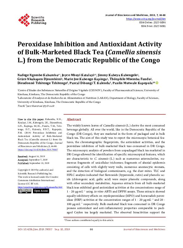 (PDF) Peroxidase Inhibition and Antioxidant Activity of Bulk-Marketed ...
