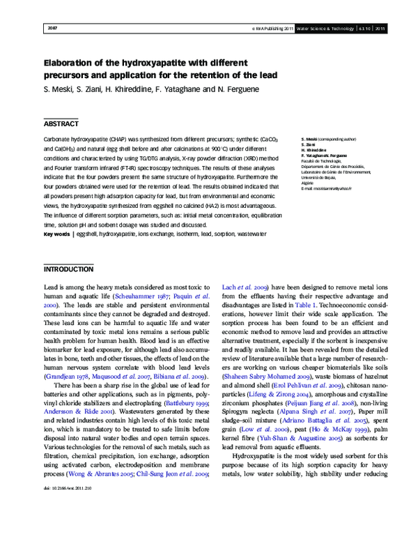 (PDF) Elaboration of the hydroxyapatite with different precursors and ...