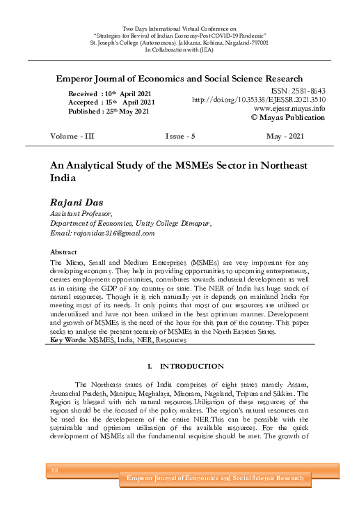 (PDF) An Analytical Study of the MSMEs Sector in Northeast India