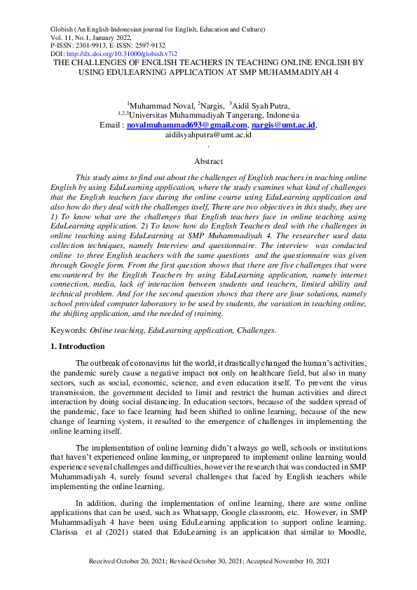 (PDF) The Challenges of English Teachers in Teaching Online English by ...