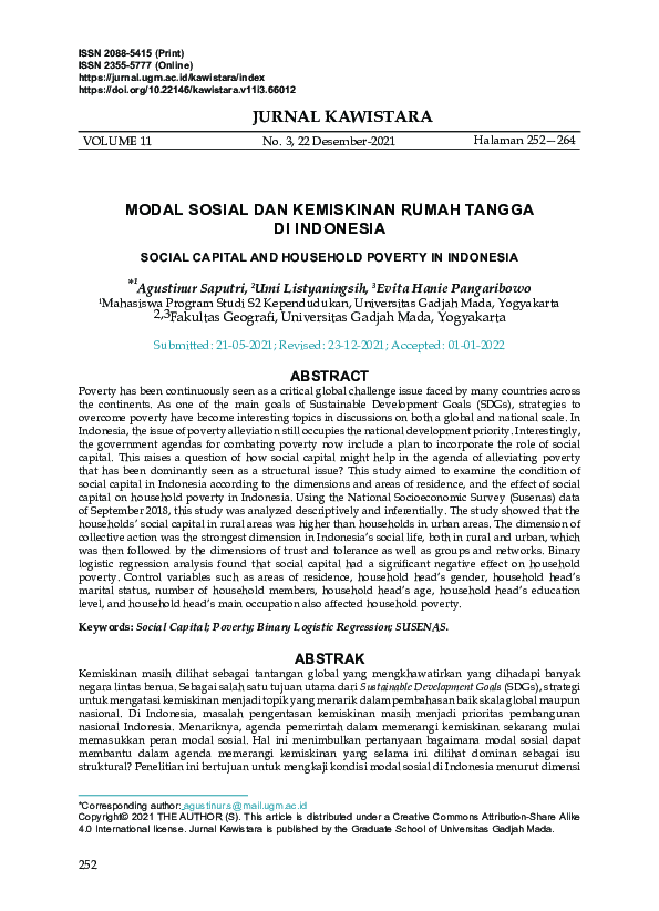 (PDF) Social Capital and Household Poverty in Indonesia