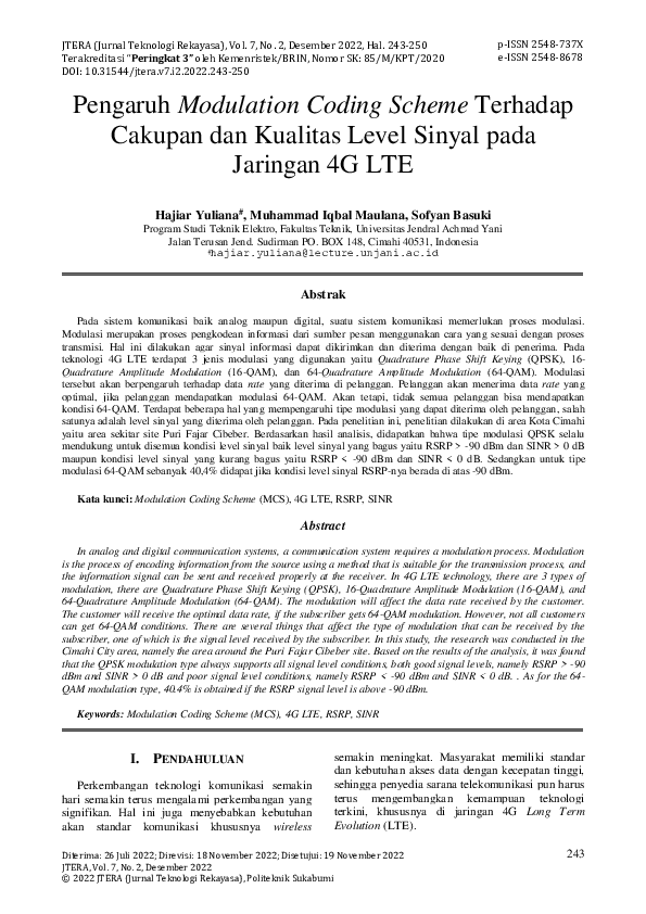 (PDF) Pengaruh Modulation Coding Scheme Terhadap Cakupan dan Kualitas ...