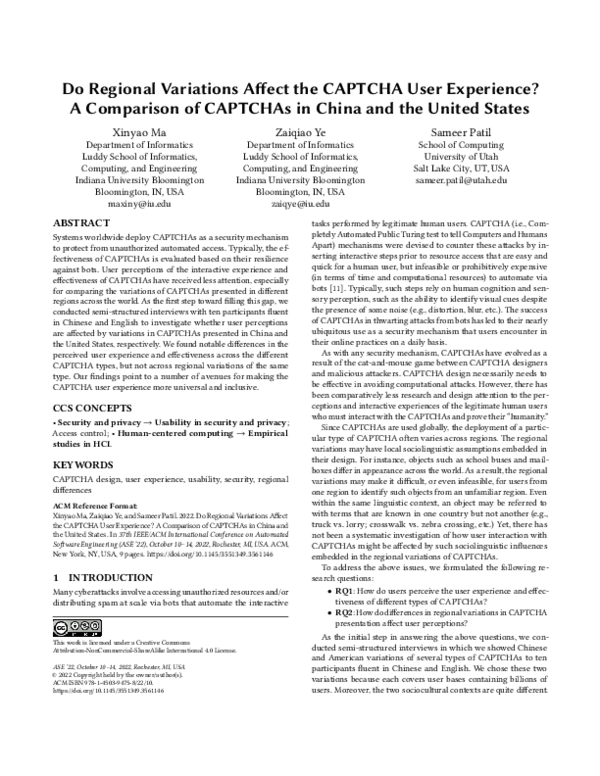 (PDF) Do Regional Variations Affect the CAPTCHA User Experience? A ...