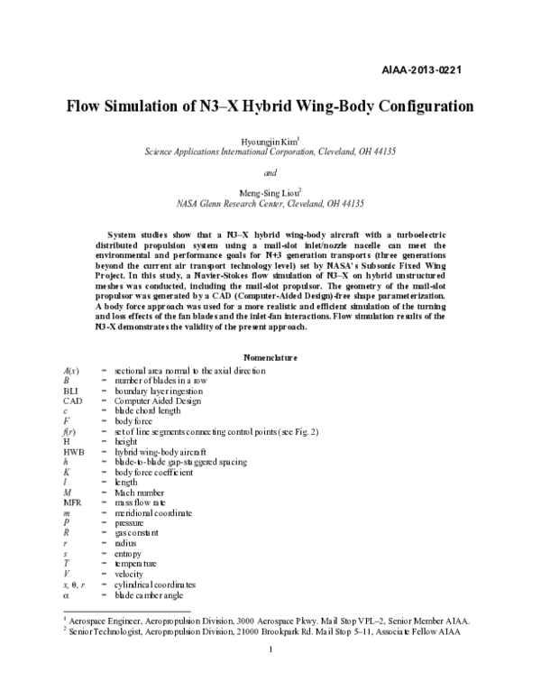 (PDF) Flow Simulation of N2B Hybrid Wing Body Configuration