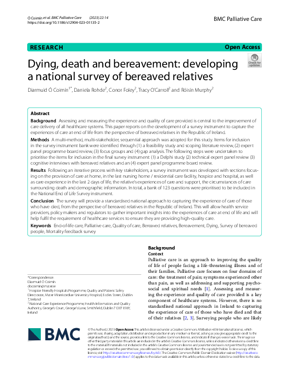 (PDF) Dying, death and bereavement : developing a national survey of ...
