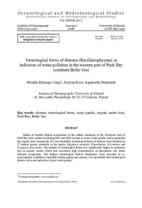 (PDF) Teratological forms of diatoms (Bacillariophyceae) as indicators ...
