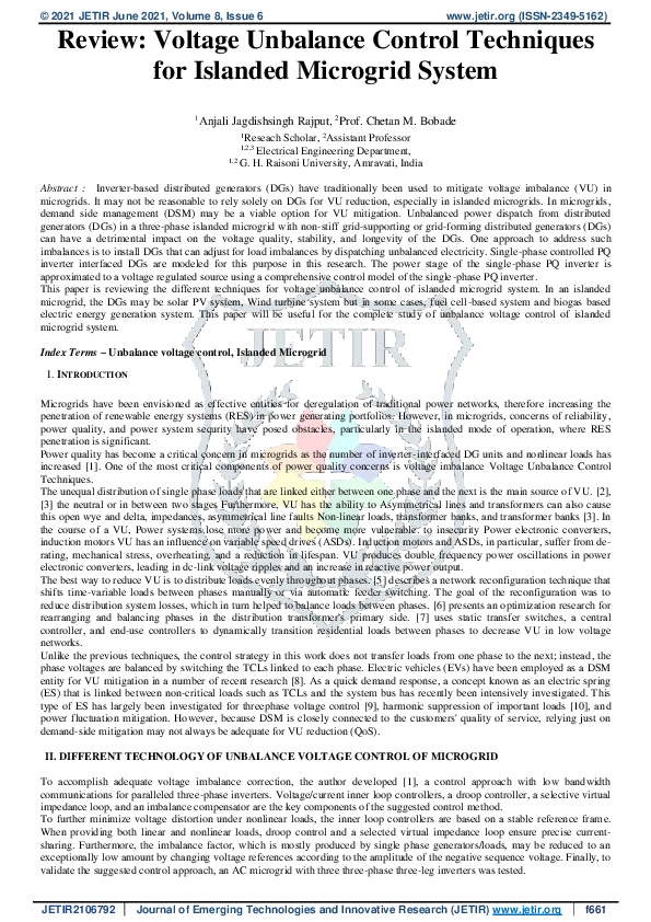 (PDF) Review: Voltage Unbalance Control Techniques for Islanded ...