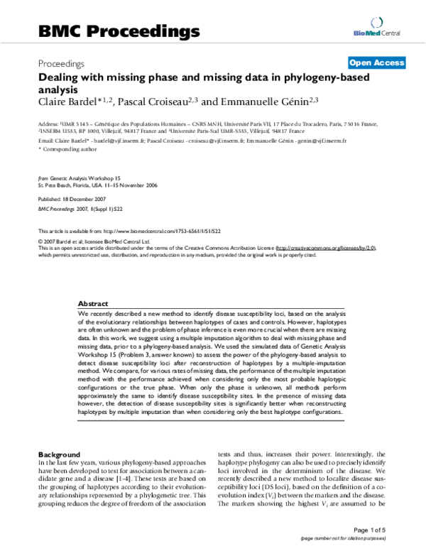 Pdf Dealing With Missing Phase And Missing Data In Phylogeny Based Pdf Dealing With Missing Phase And Missing Data In Phylogeny Based