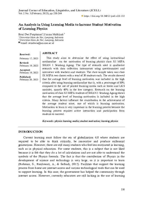 (PDF) Analysis in Using Learning Media to Increase Student Motivation ...