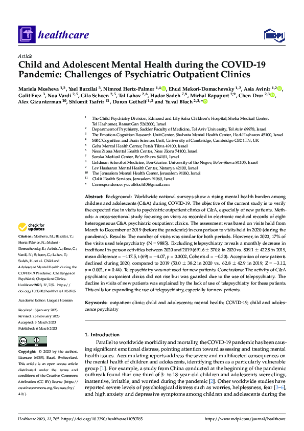 (PDF) Child and Adolescent Mental Health during the COVID-19 Pandemic ...