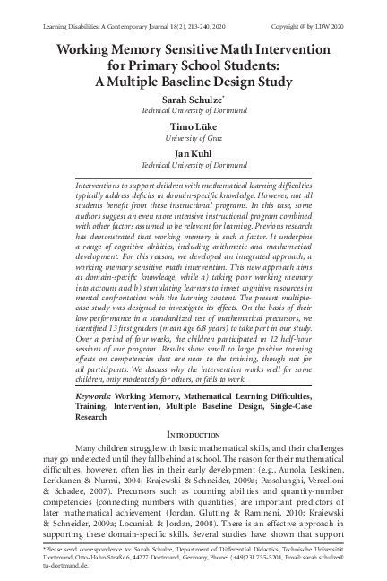 (PDF) Working Memory Sensitive Math Intervention for Primary School ...