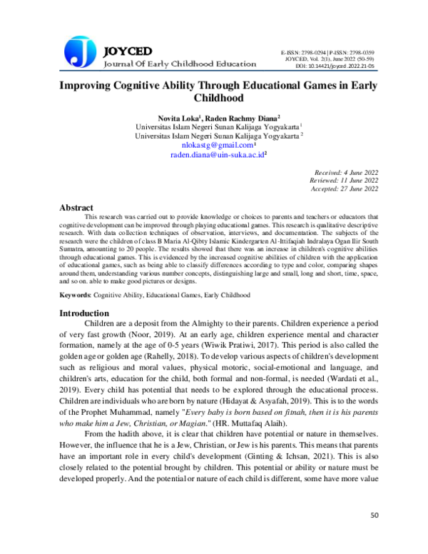 (PDF) Improving Cognitive Ability Through Educational Games in Early ...