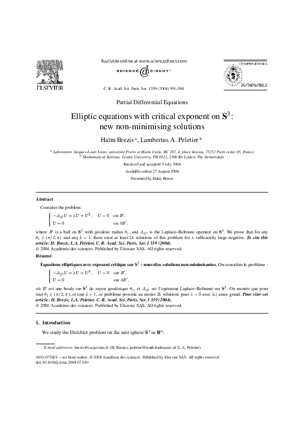 (PDF) Elliptic equations with critical exponent on : new non-minimising ...