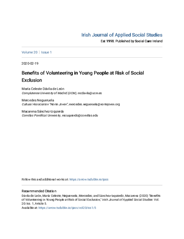(PDF) Benefits of Volunteering in Young People at Risk of Social Exclusion