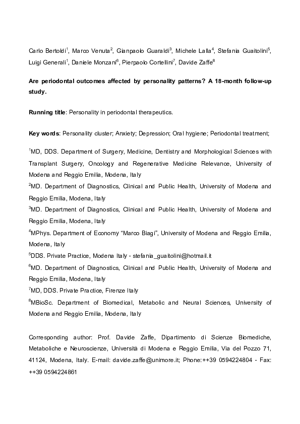 (PDF) Are periodontal outcomes affected by personality patterns? A 18 ...