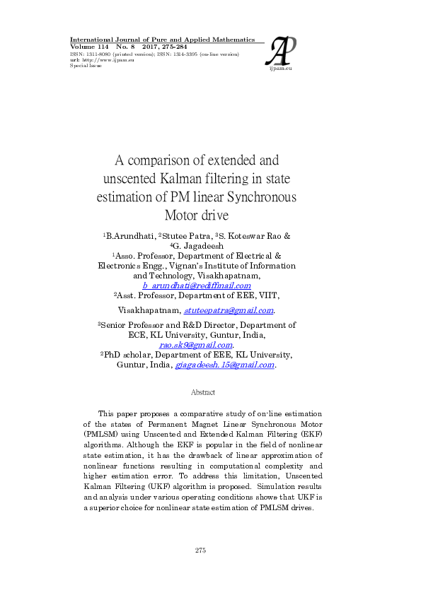 (PDF) A comparison of extended and unscented Kalman filtering in state ...