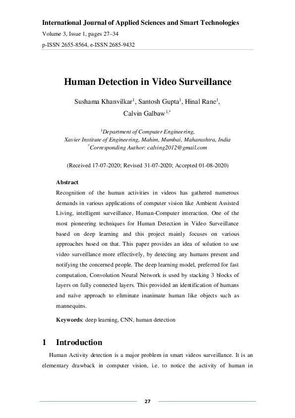(PDF) Human Detection in Video Surveillance