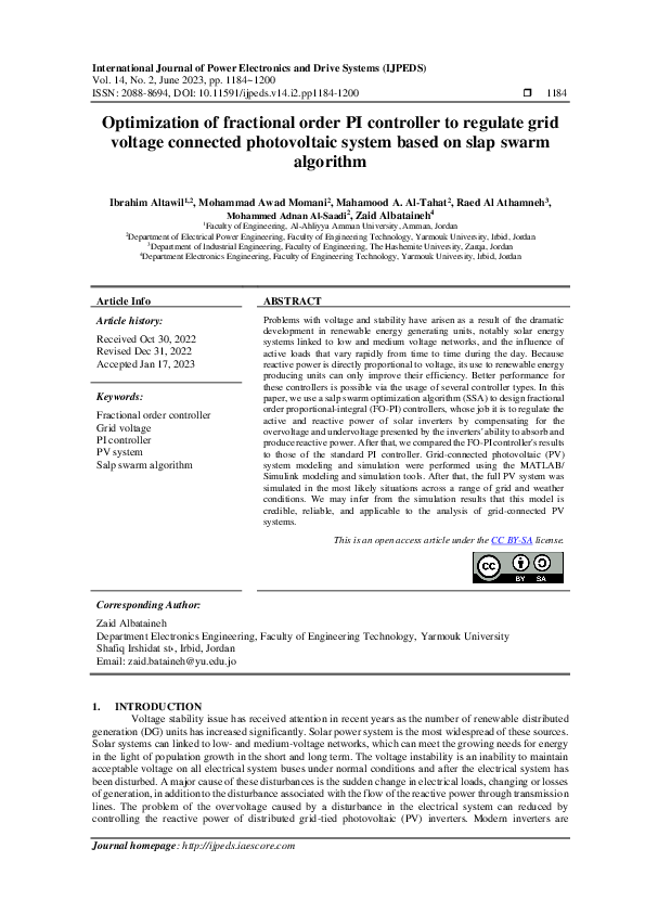(PDF) Optimization of fractional order PI controller to regulate grid ...