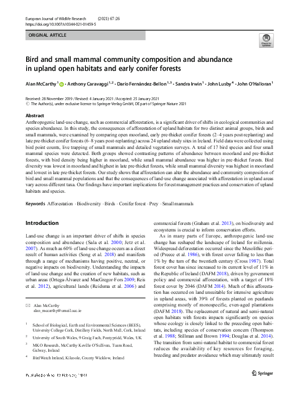 (PDF) Bird and small mammal community composition and abundance in ...