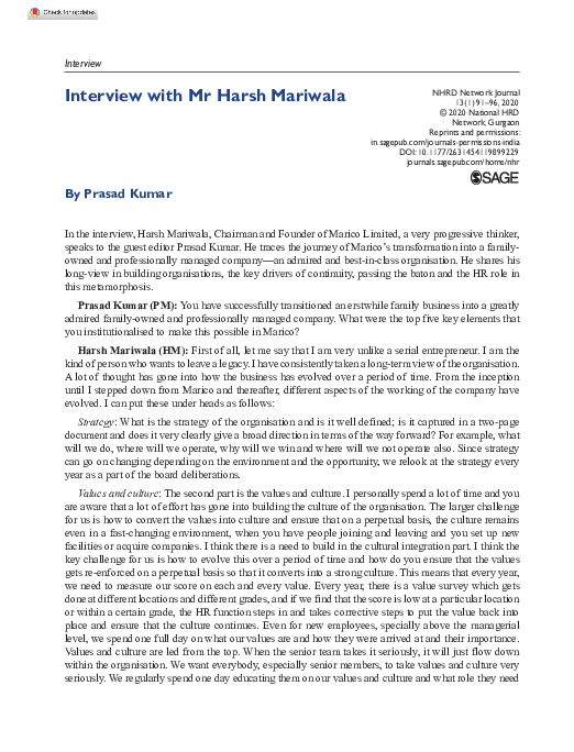 Interview with Mr Harsh Mariwala