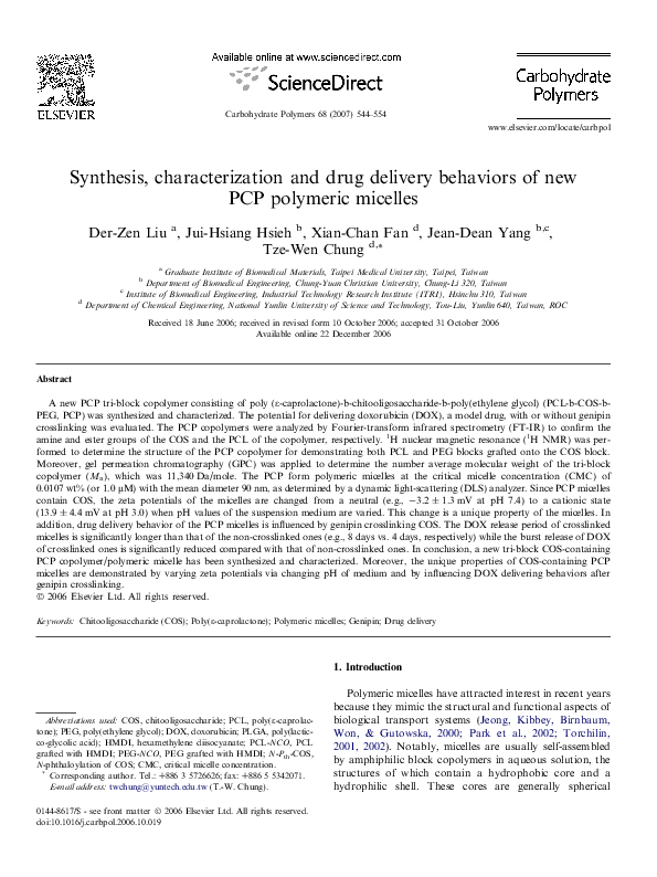 (PDF) Synthesis, characterization and drug delivery behaviors of new ...