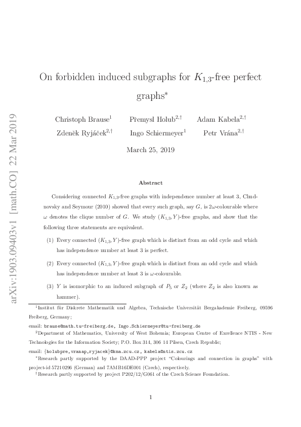 (PDF) On forbidden induced subgraphs for K1,3-free perfect graphs
