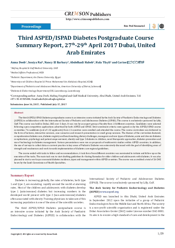 (PDF) Third ASPED/ISPAD Diabetes Postgraduate Course Summary Report ...