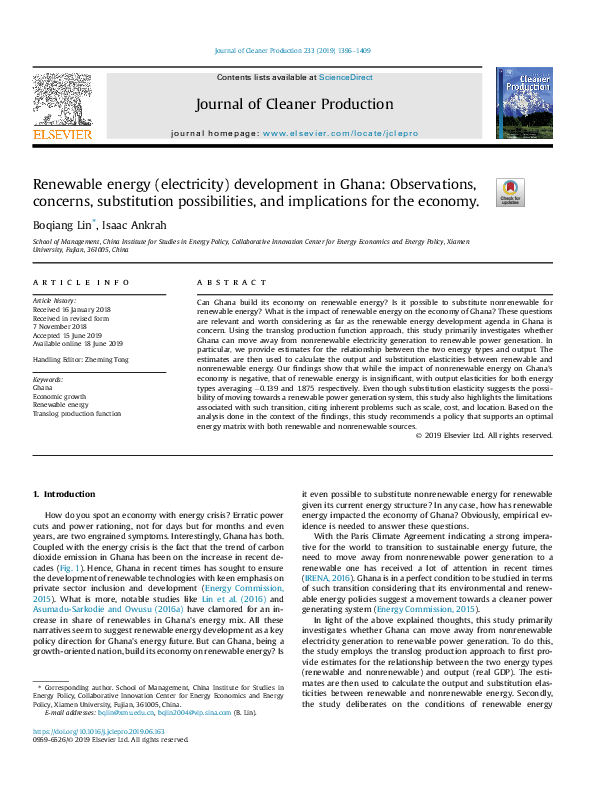(PDF) Renewable energy (electricity) development in Ghana: Observations ...