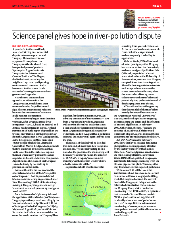 (PDF) Science panel gives hope in river-pollution dispute