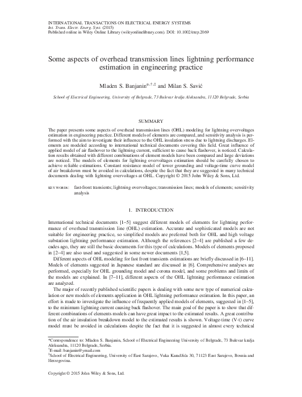 (PDF) Some aspects of overhead transmission lines lightning performance ...