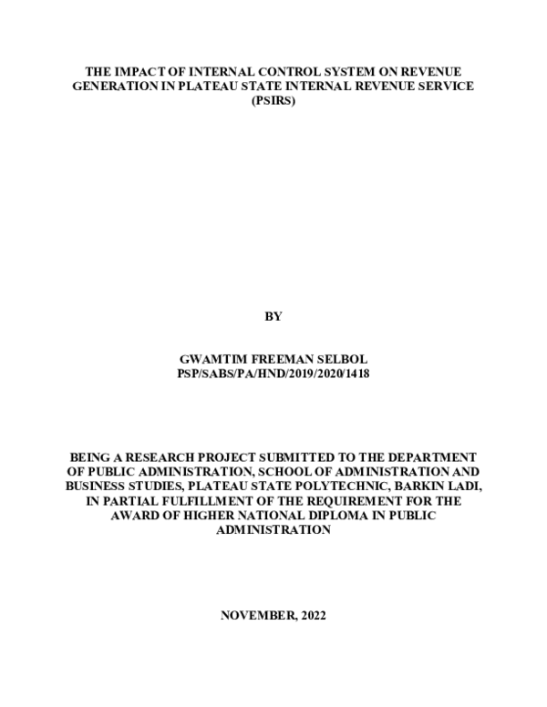 (DOC) THE IMPACT OF INTERNAL CONTROL SYSTEM ON REVENUE GENERATION IN ...