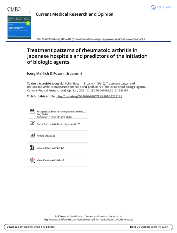 (PDF) Treatment patterns of rheumatoid arthritis in Japanese hospitals