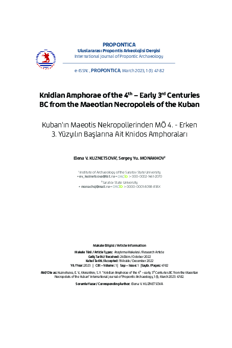 (PDF) Knidian Amphorae of the 4th – Early 3rd Centuries BC from the ...