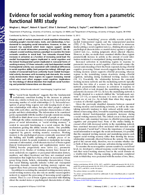 (PDF) Evidence for social working memory from a parametric functional ...